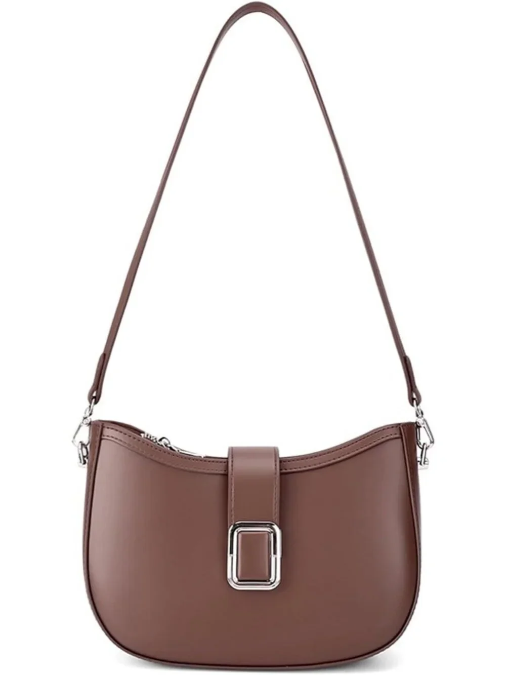 Women's Coffee Genuine Leather Purse 3 Pocket Shoulder Crossbody Bag
